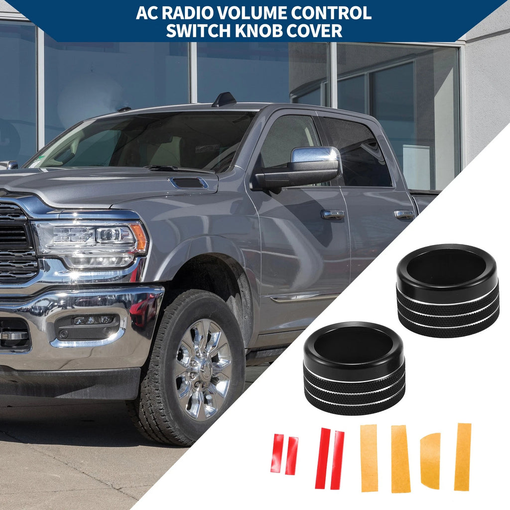 Set of 2 Media Radio Audio Tune Switch Knob Covers for Dodge RAM (2019–2022) Black