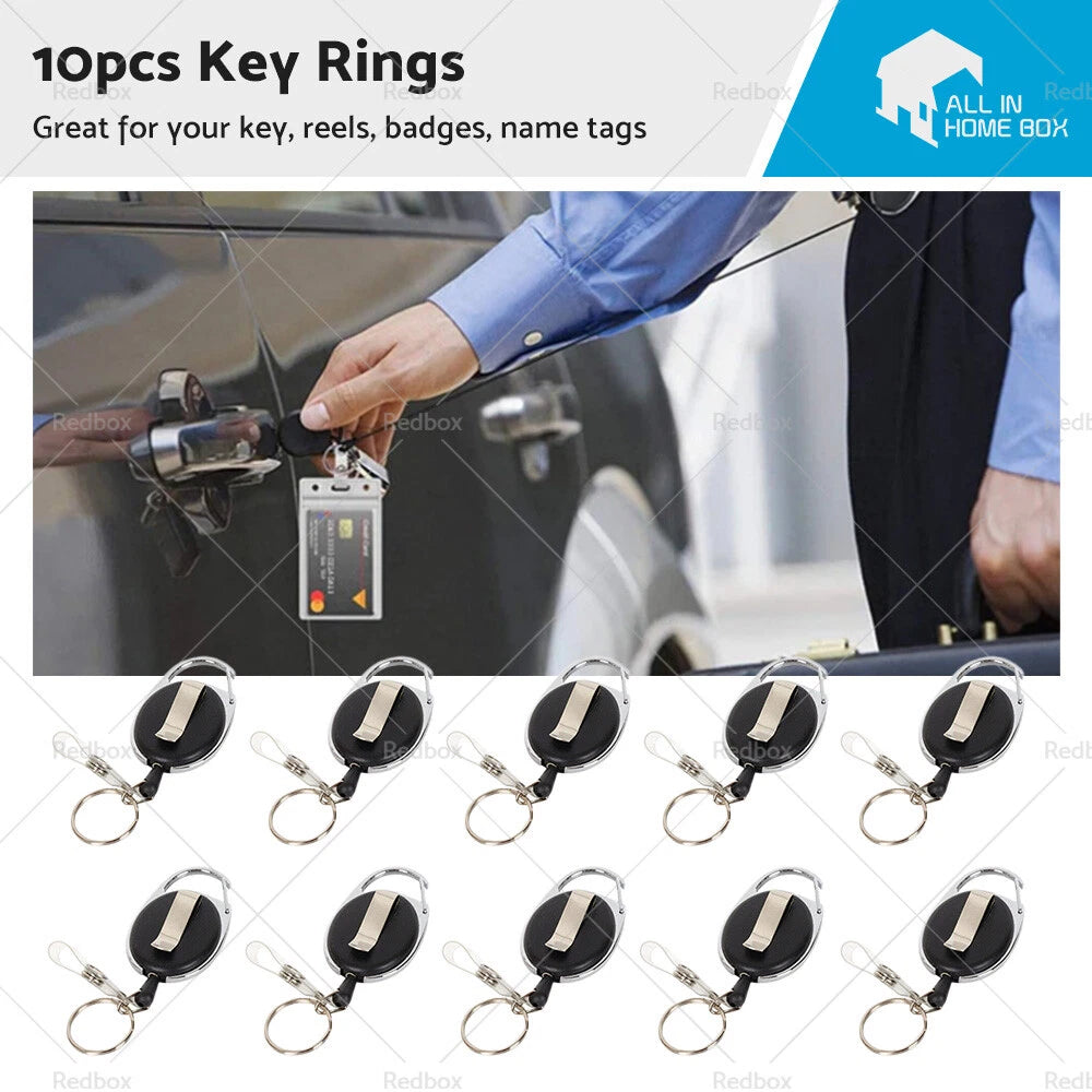 10X Retractable Key Ring ID Holder with Belt Clip - Oval Design