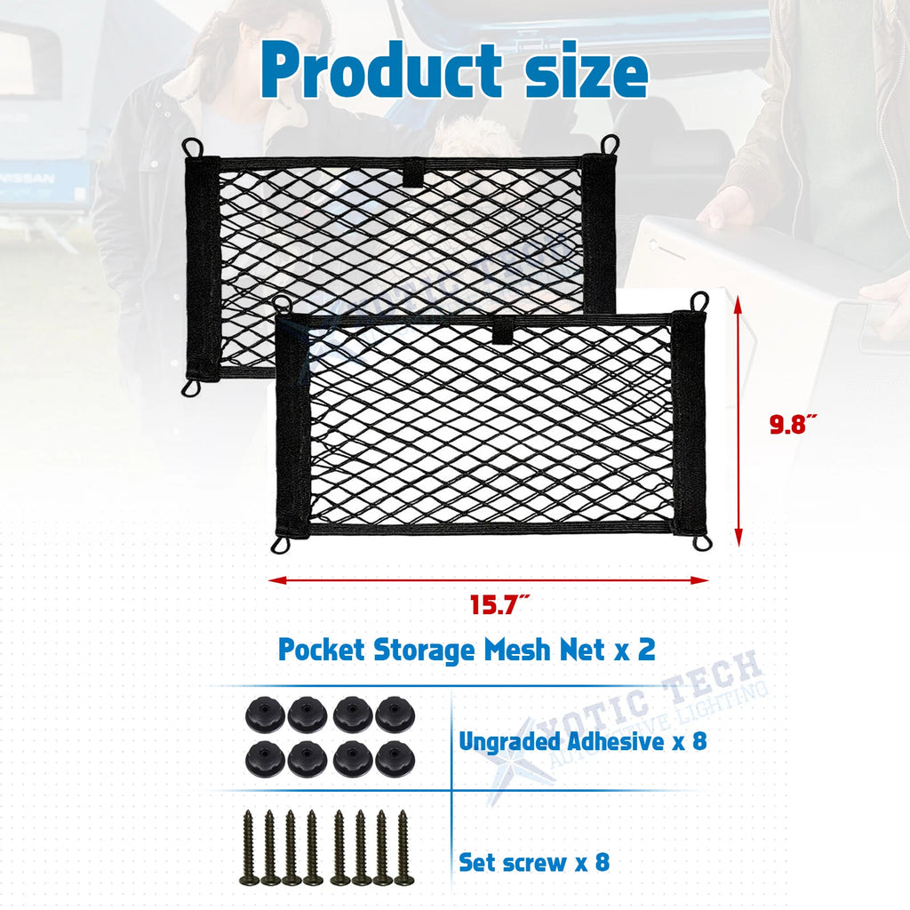 Elastic Cargo Net Storage Mesh Pocket for Universal Car SUV Van (2-Pack)