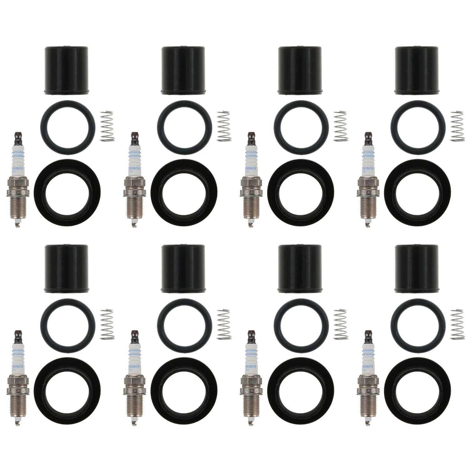 Set of 8 Bosch Nickel Spark Plugs & NGK Ignition Coil Boots for Ram 1500 Dakota V8 (2002–2010)
