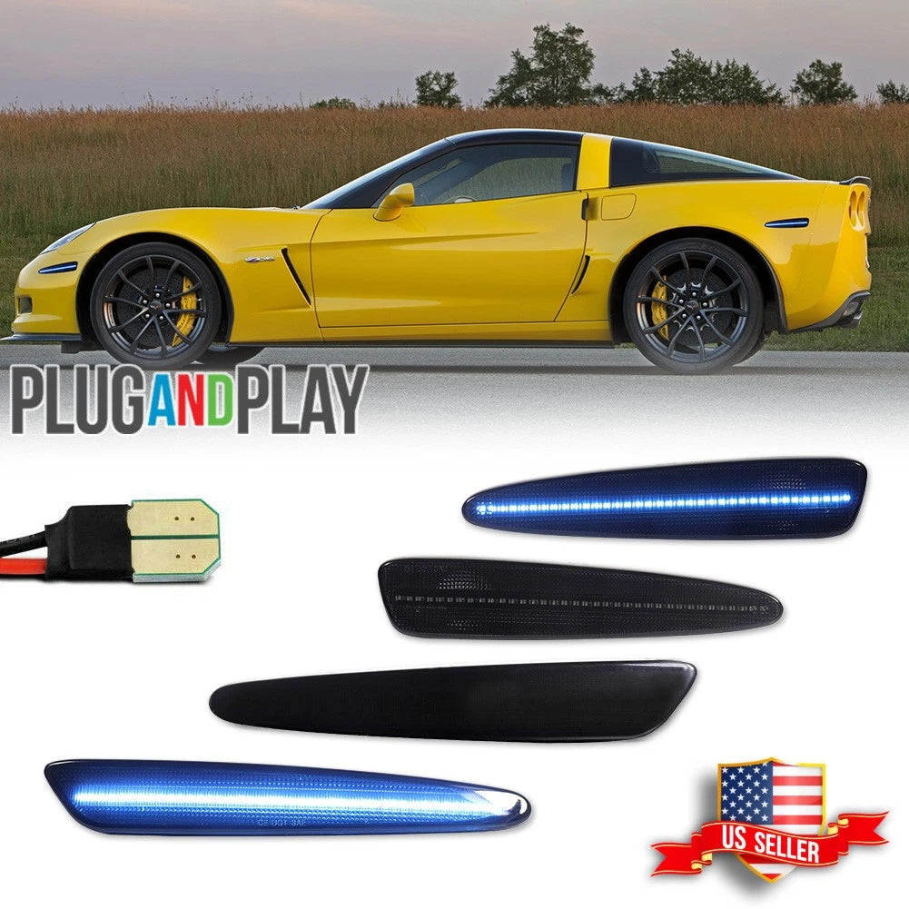 Set of 4 Smoke Ice Blue LED Side Marker Lights for Chevy Corvette C6 (2005–2013)