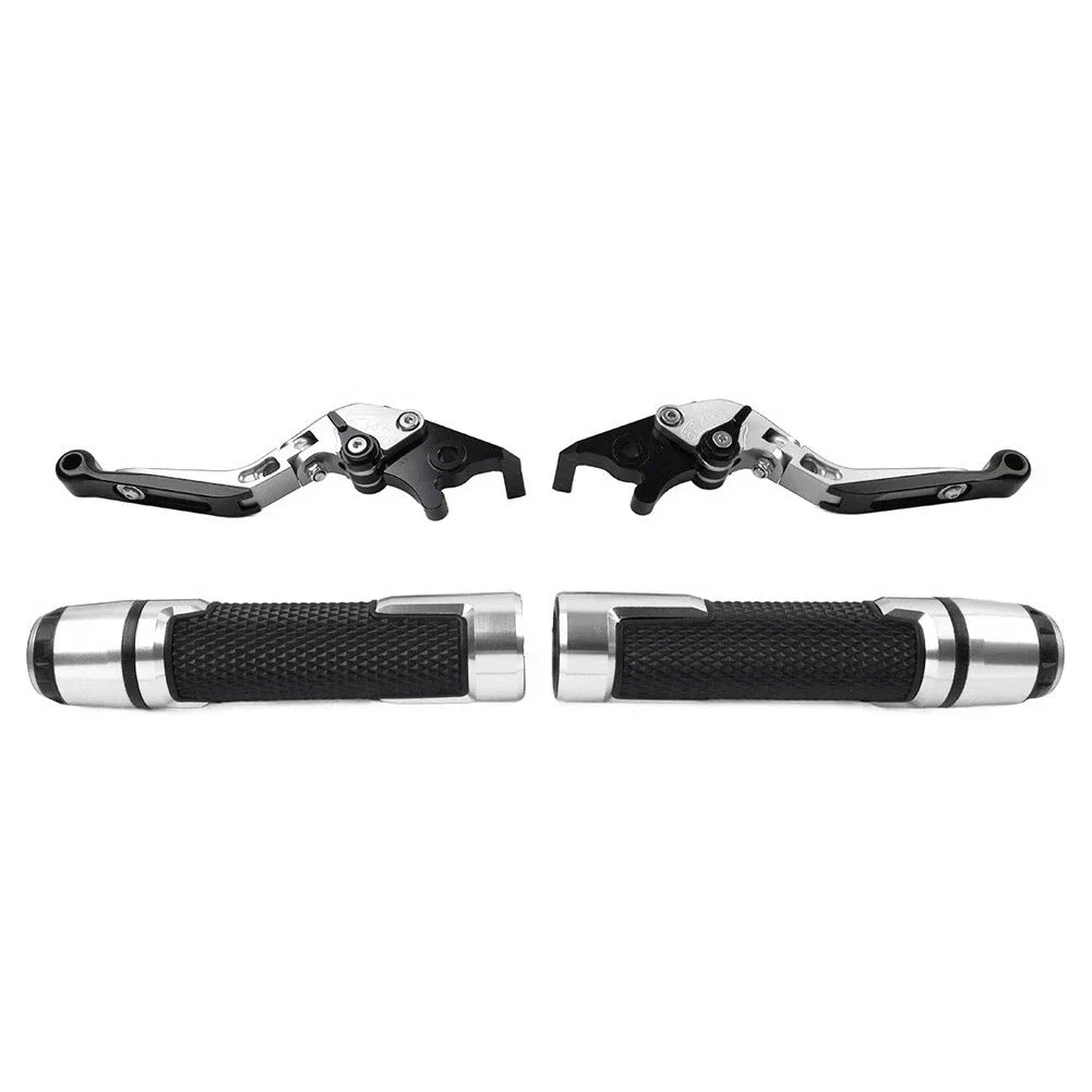 Silver Extendable Brake Clutch Levers & Handlebar Grips for Kawasaki Z900RS (2018-2023)