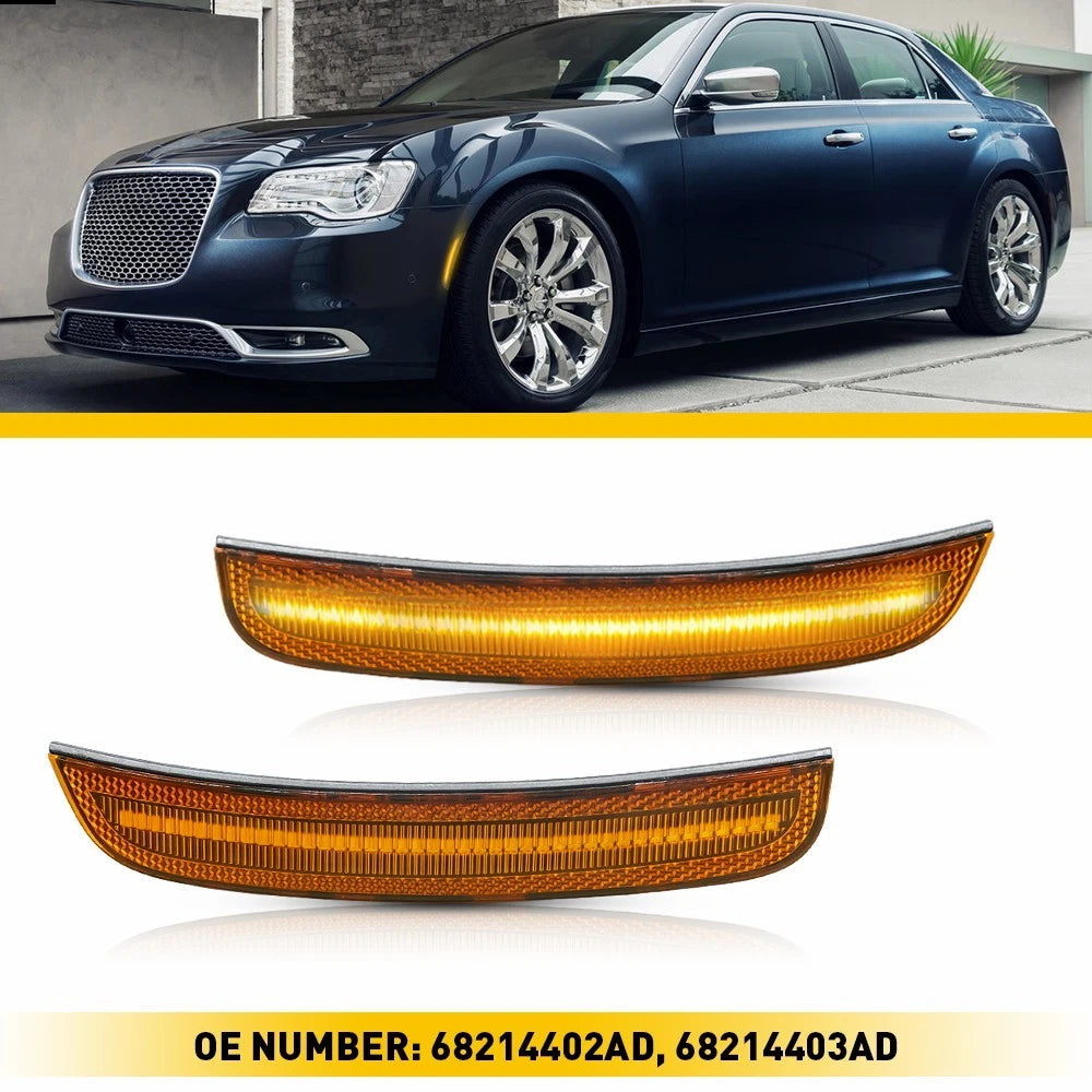 Set of 2 Front Bumper Side Marker Lamps for Chrysler 300 300C (2015–up) Amber Lens