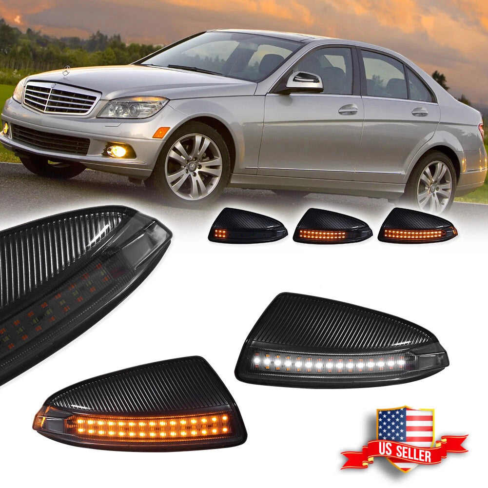 2X Smoke Switchback LED Mirror Signal Lights for Benz C-Class (2008–2014)