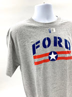 Ford T Shirt Gray USA Star Stripes Script Logo for Ford Vehicles (2005–2020)