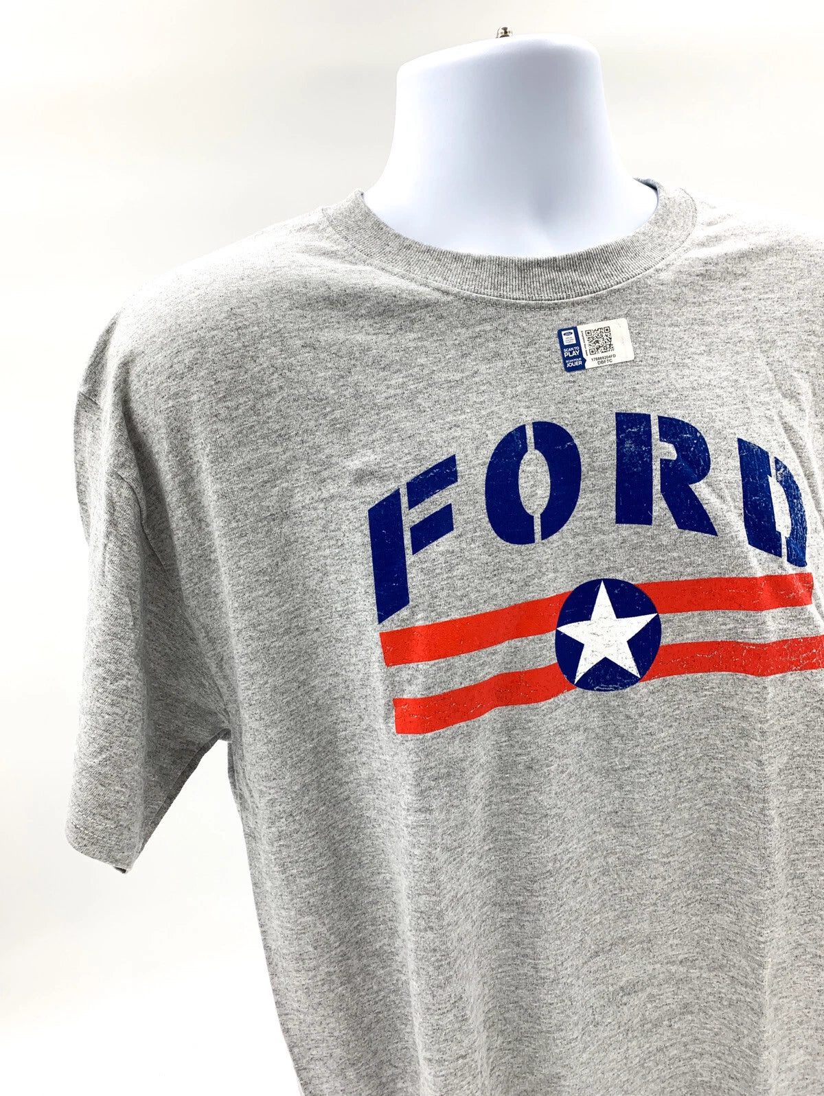 Ford T Shirt Gray USA Star Stripes Script Logo for Ford Vehicles (2005–2020)