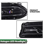 Set of 2 Halogen Projector Headlights with LED DRL for Dodge Charger (2015–2023)