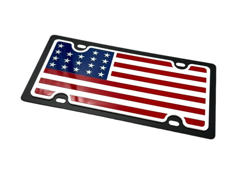 American USA Flag License Plate Frame Black Red White Blue for General
