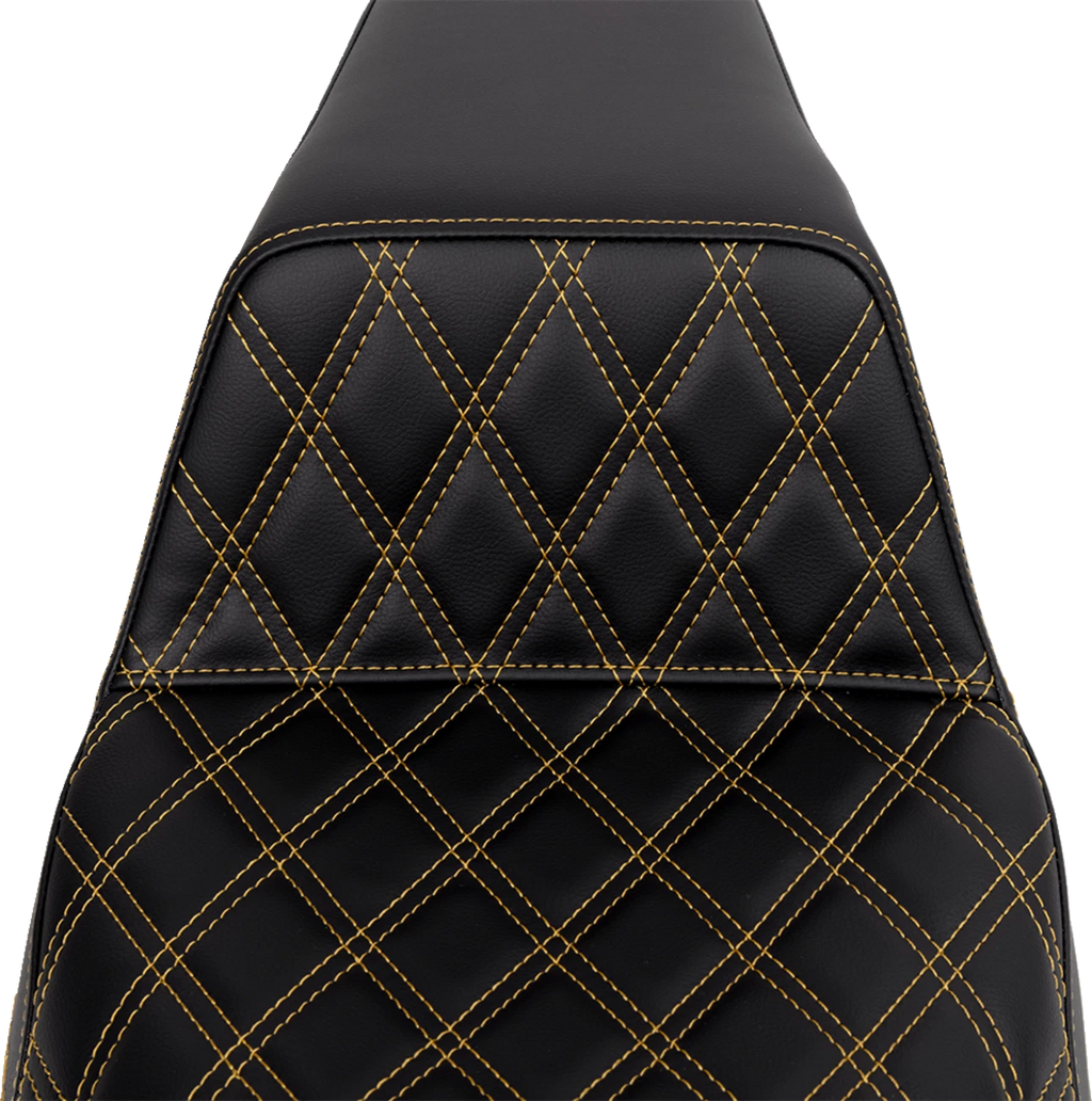 SADDLEMEN Step-Up Seat for FLH/FLT (2008–2023) - Front Lattice Stitch, Gold Stitch