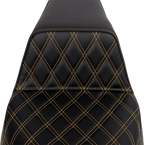 SADDLEMEN Step-Up Seat for FLH/FLT (2008–2023) - Front Lattice Stitch, Gold Stitch