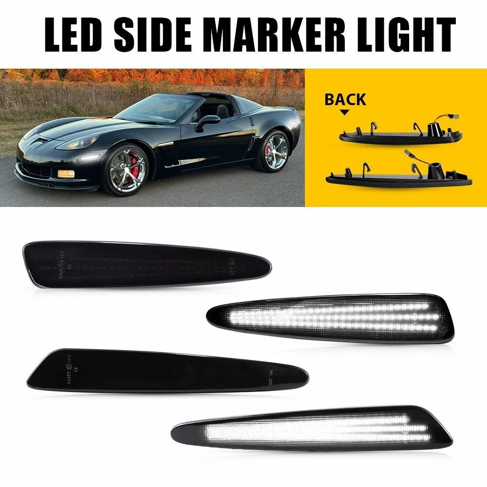 Set of 4 Smoked White Front Rear Side Marker Lights for Chevrolet Corvette C6 (2005–2013)