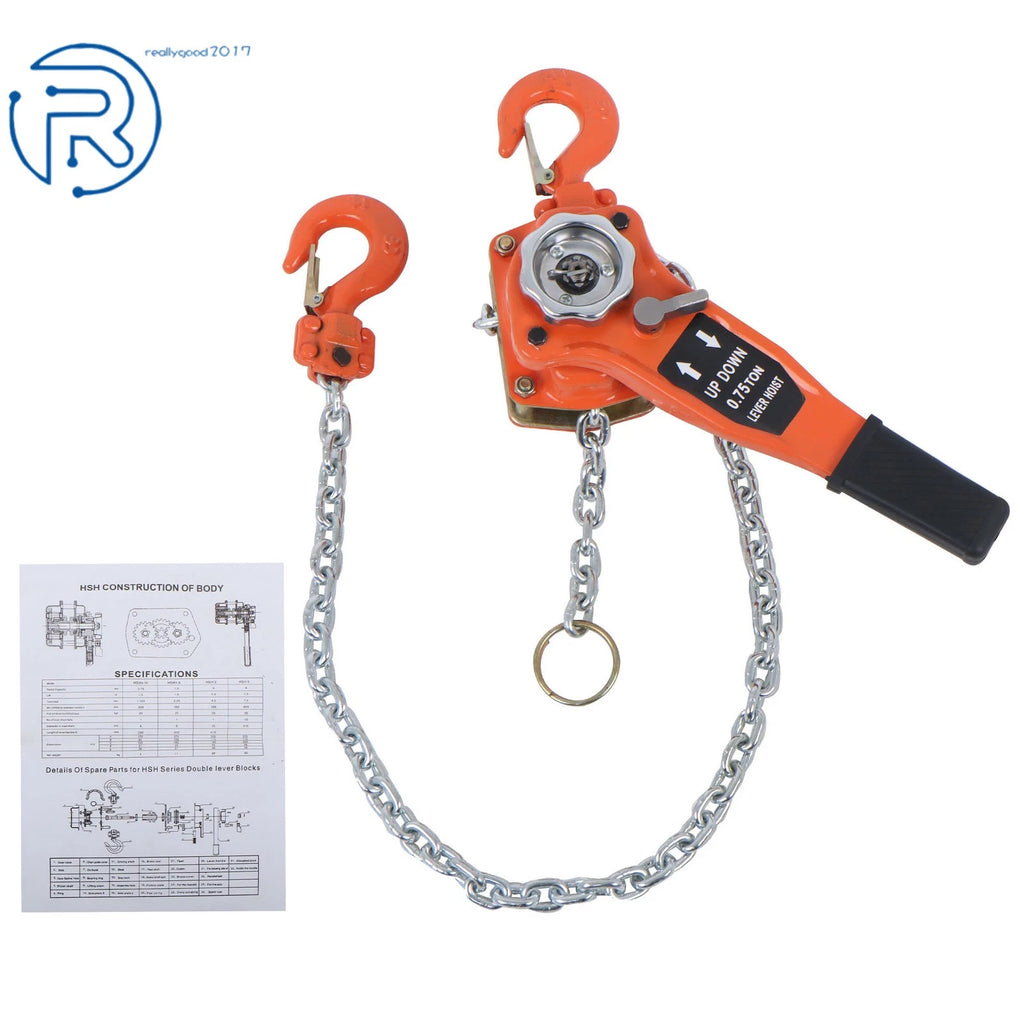 Manual Lever Chain Hoist 3/4 Ton G80 1650lbs Capacity (5FT/1.5m)