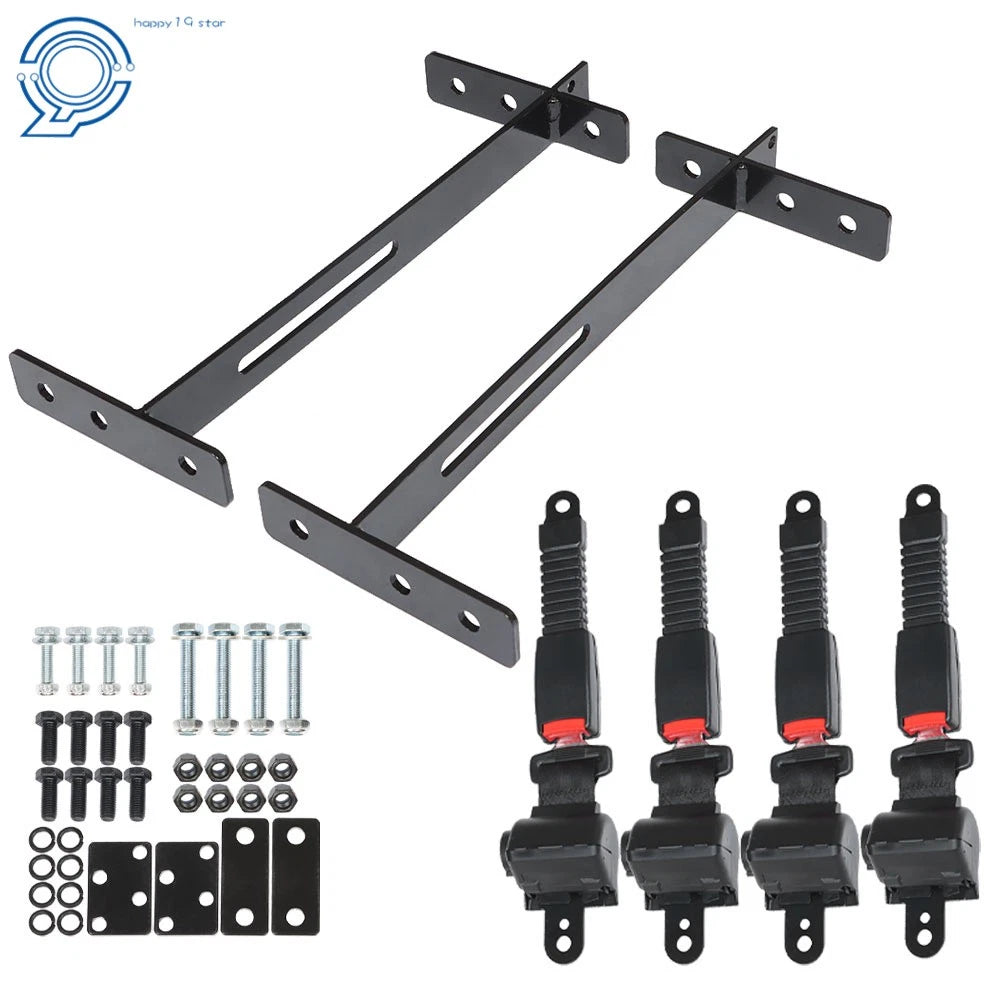 Set of 4 Retractable Golf Cart Seat Belts & Bracket Kit for E-Z-G-O Yamaha Club Car