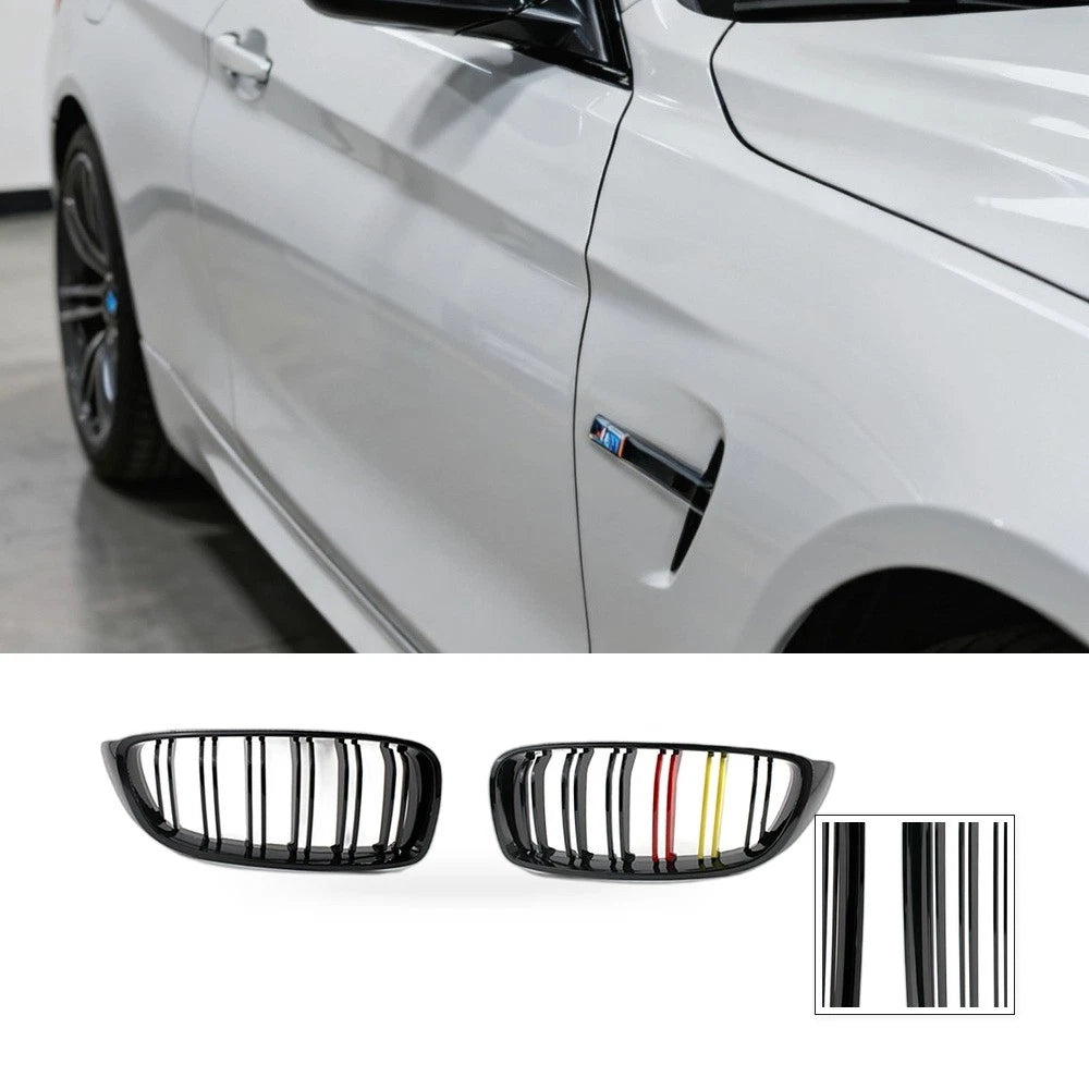 Gloss Black 2-Line Tri Grille for BMW 4 Series F32 F33 F36 M4 (2014–2016)
