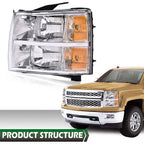 Headlight for Chevy Silverado 1500 2500HD 3500HD (2007–2014) Left Driver Side