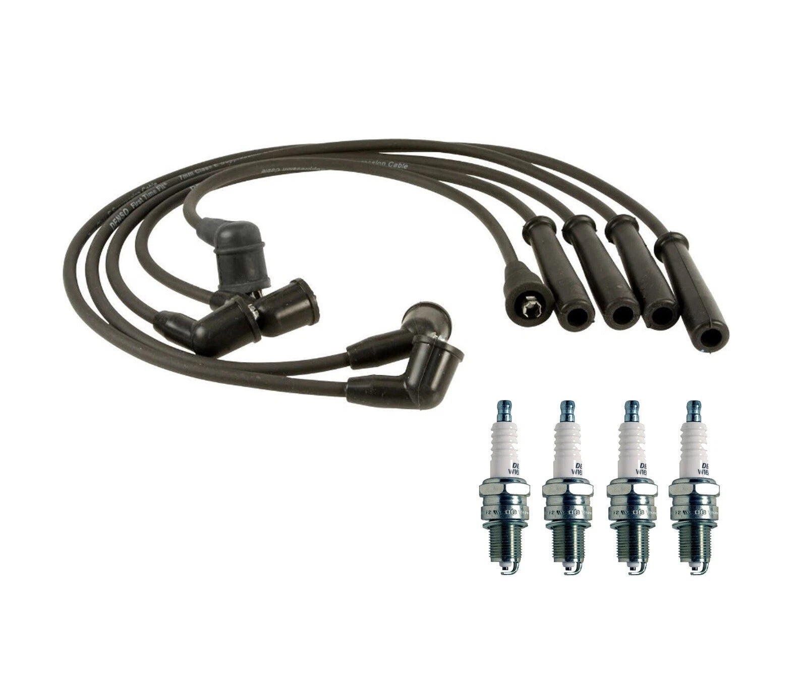 Denso 7mm Wire Set & 4 U-Groove Spark Plugs for Ford 1.3L L4