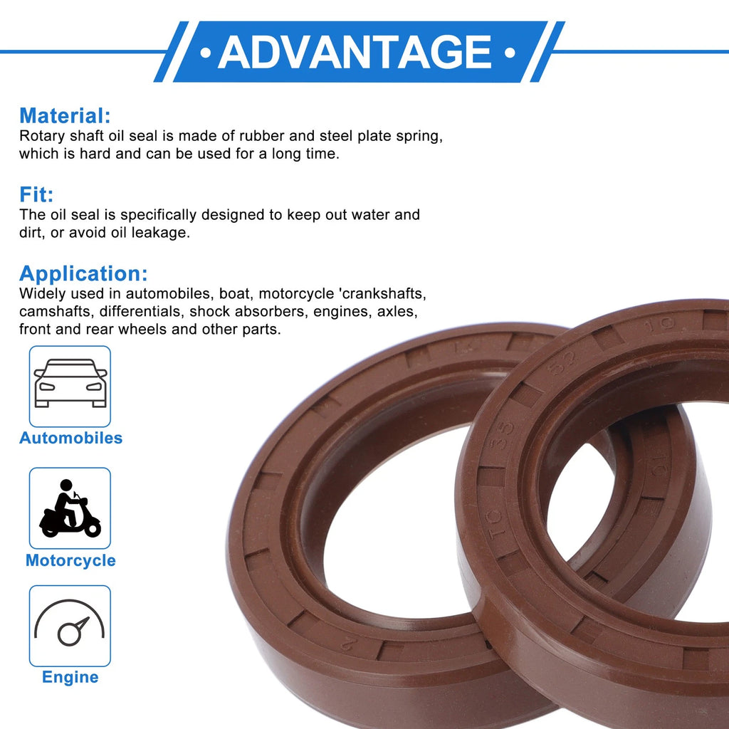 2X Oil Seal Rotary Shaft Seal FKM Rubber 35x52x10mm for Various Models