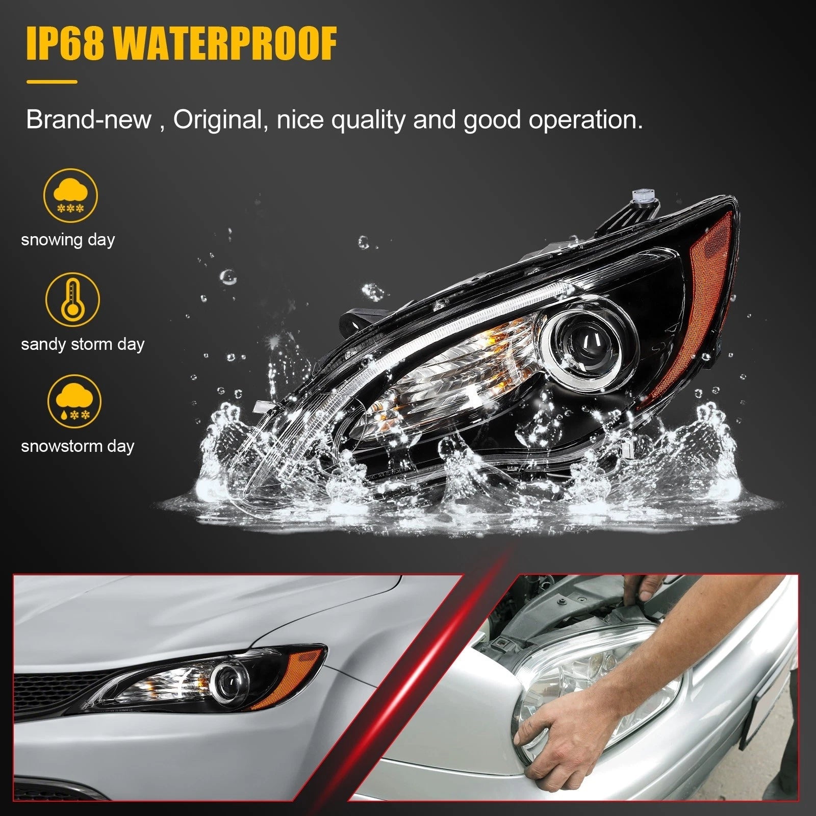 2Pcs Pair Front Headlight for Chrysler 200 (2011–2014) Black Projector