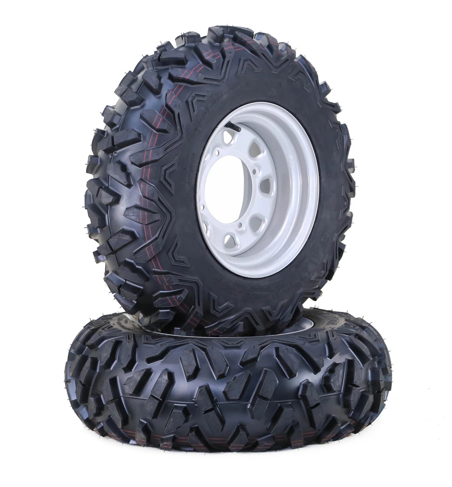 Set of 4 WANDA 26X9-12 26X10-12 ATV Tires on 4-156 PCD Silver Wheels