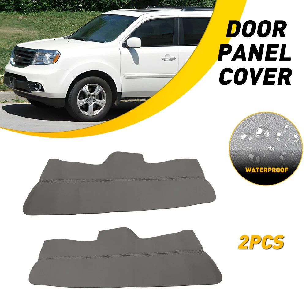 2X Front Door Panel Leather Covers Trim Gray for Honda Pilot (2009–2015)