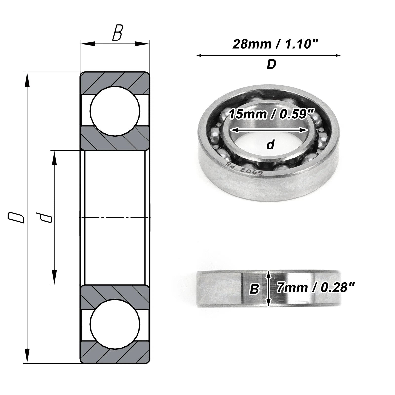 6902 Deep Groove Ball Bearing for Scooter Skateboard Wheel (15x28x7mm)