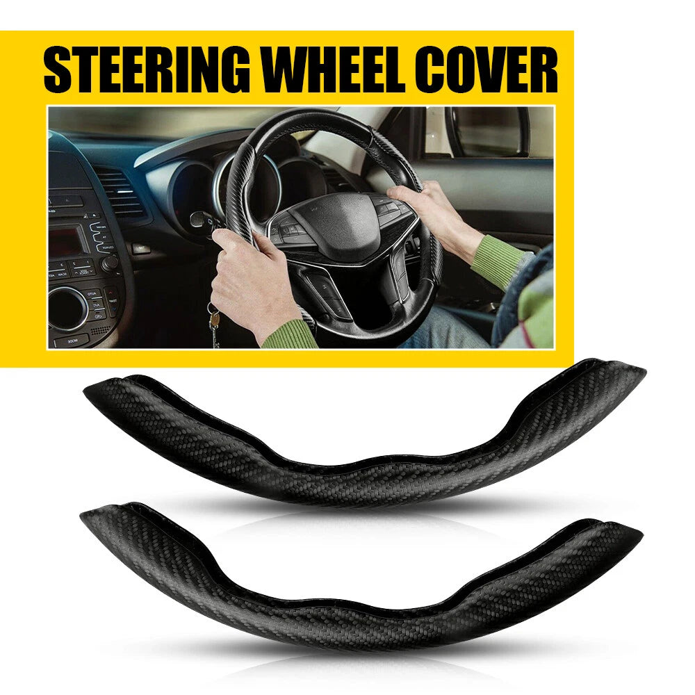 2PCS Black Carbon Fiber Steering Wheel Booster Cover Non-Slip