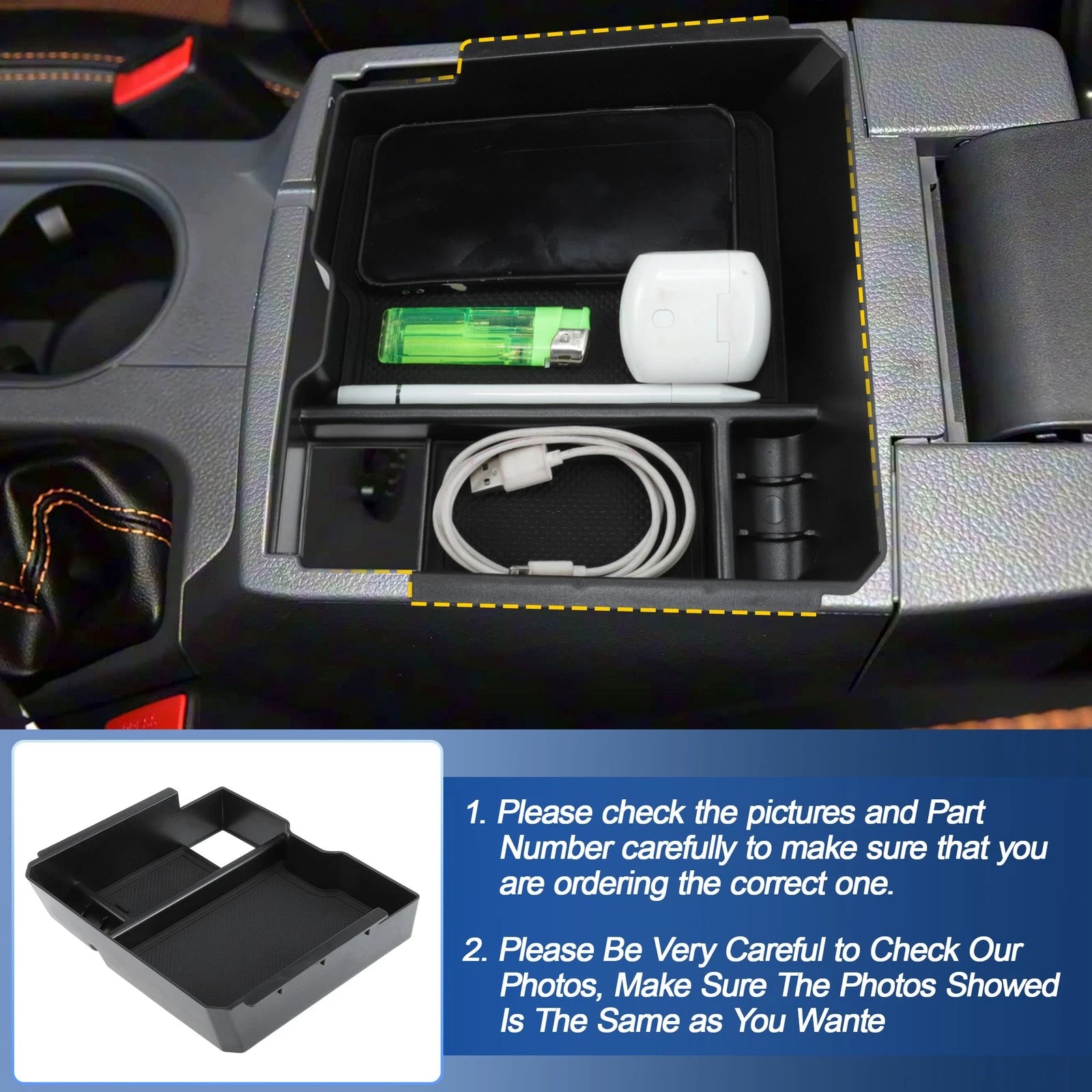 Center Armrest Storage Box Organizer Tray for Ford Ranger (2024–2025)