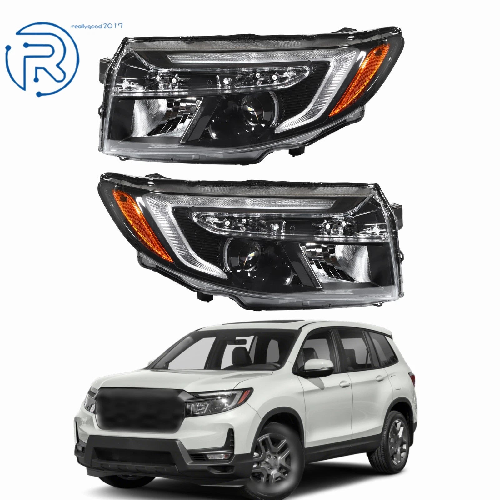 Set of 2 Black Headlights w/LED DRL for Honda Passport/Ridgeline (2022–2025)
