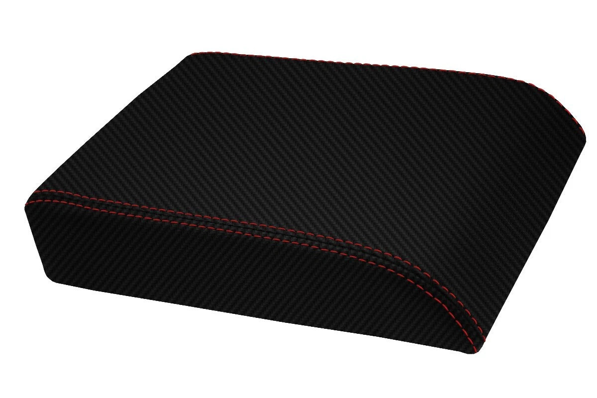 Console Lid Armrest Cover for Ford Escape (2008–2012) Carbon Fiber Red Stitch