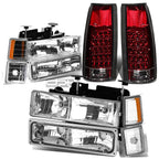 Chrome Headlight + Amber Side Corner + Red LED Tail Light for Chevy C10 C/K (1994–2002)