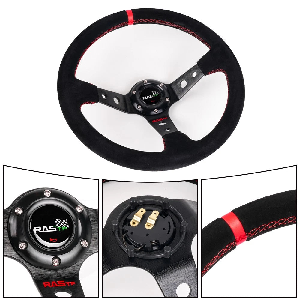 Universal Suede Leather Steering Wheel 345mm Deep Dish Sport Racing