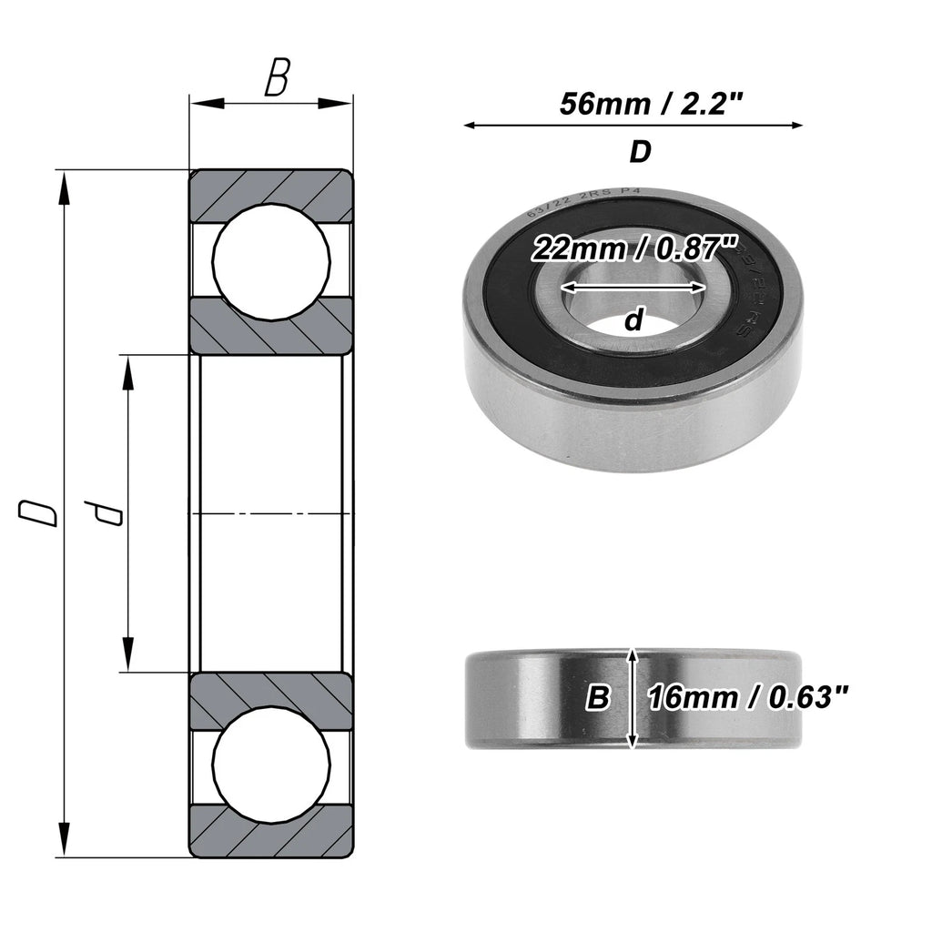 Deep Groove Ball Bearing 22x56x16mm for Various Models (63/22 2RS)