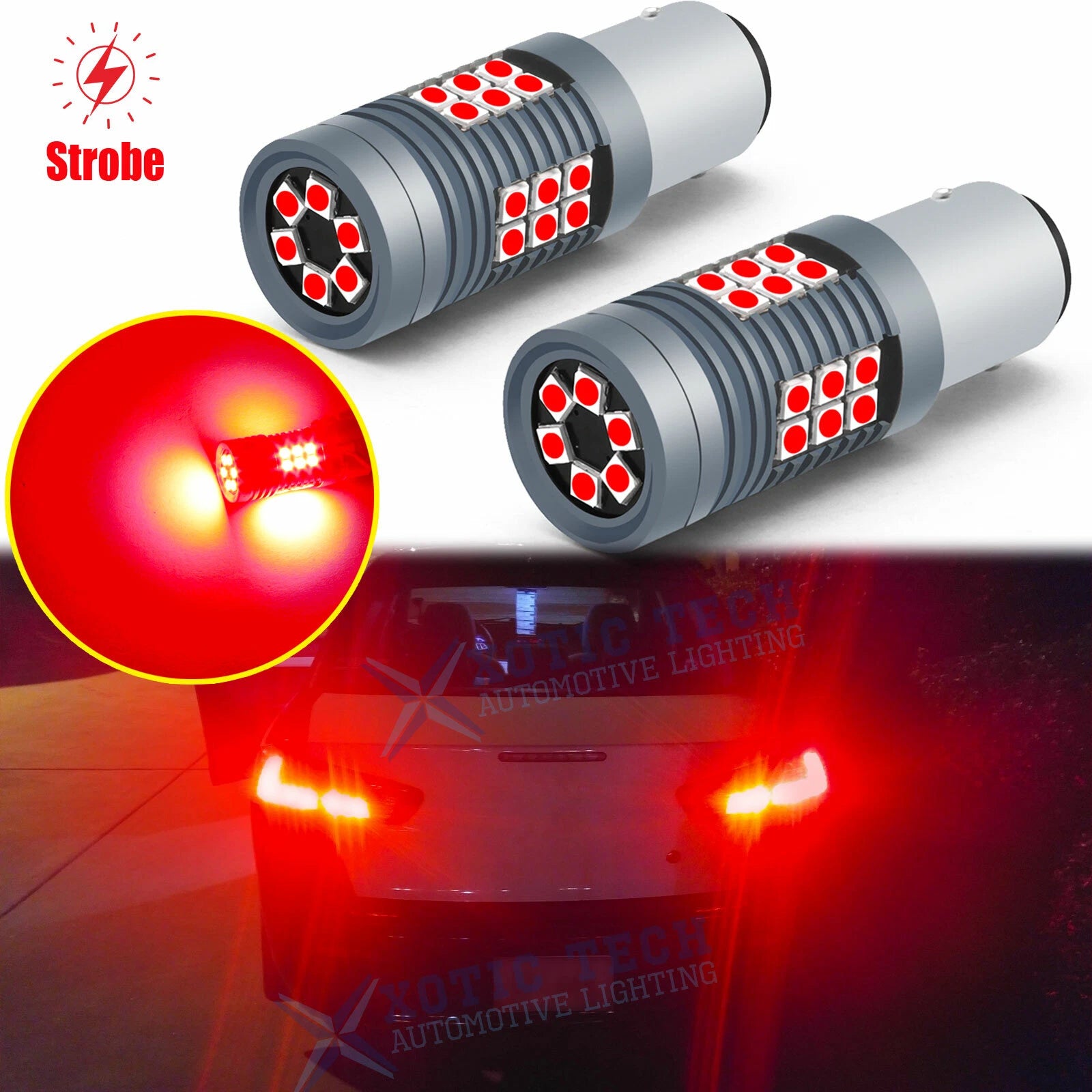 2x 1157 LED Red Strobe Flashing Brake Tail Light Bulbs (Universal)