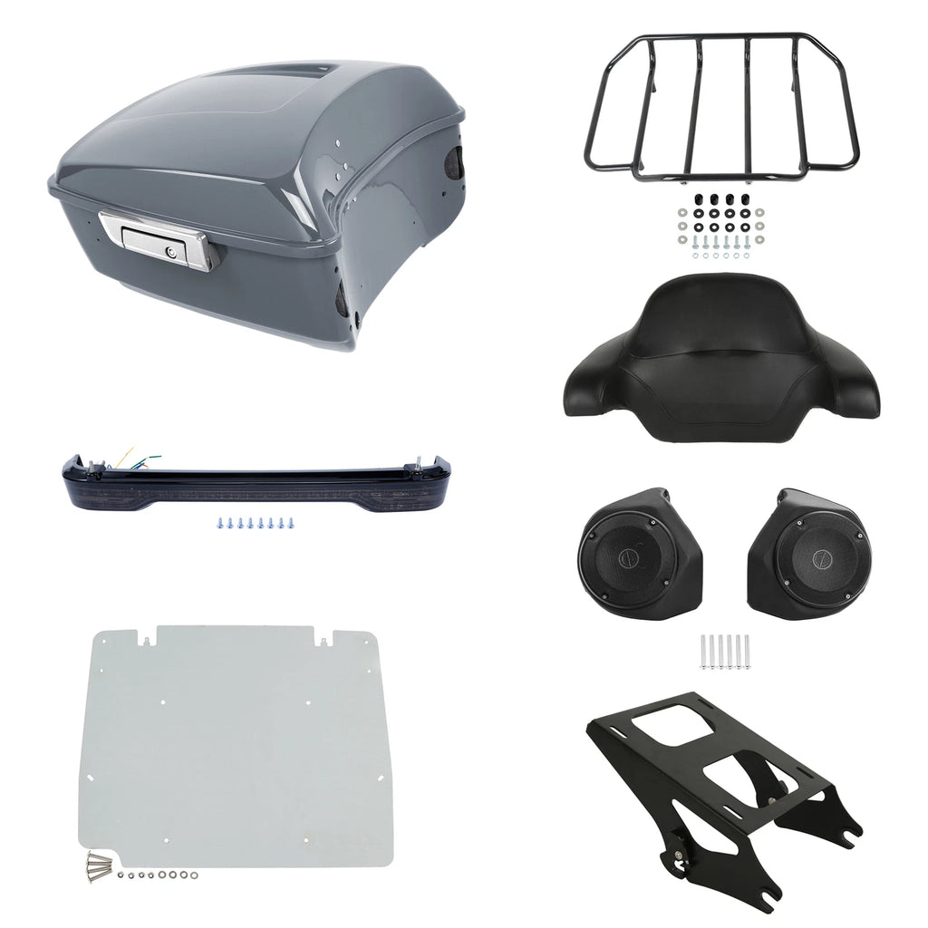 Trunk Pad Plate Mount Rack Speakers for Harley Touring (2014–2023) Gunship Gray