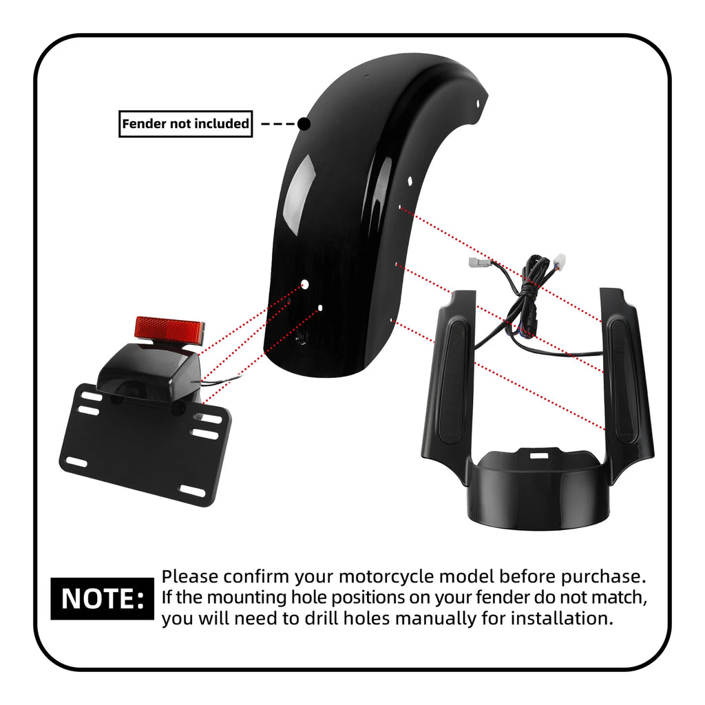 Rear Fender Fascia Set with LED Light for Harley Touring Road King Glide (2009–2013)
