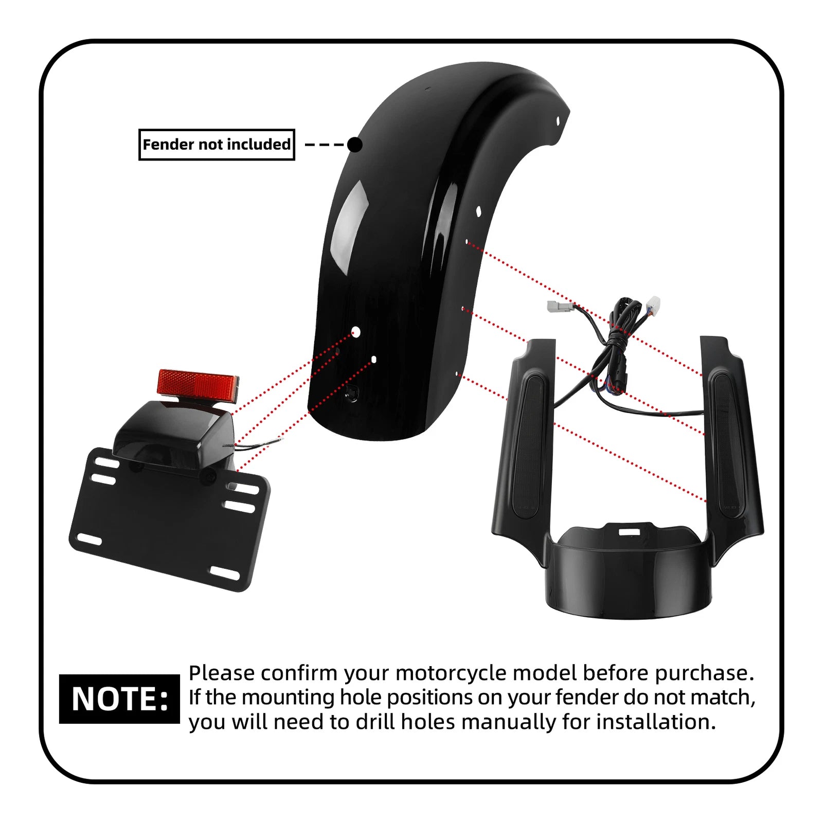 Rear Fender Fascia Set with LED Light for Harley Touring Road King Glide (2009–2013)