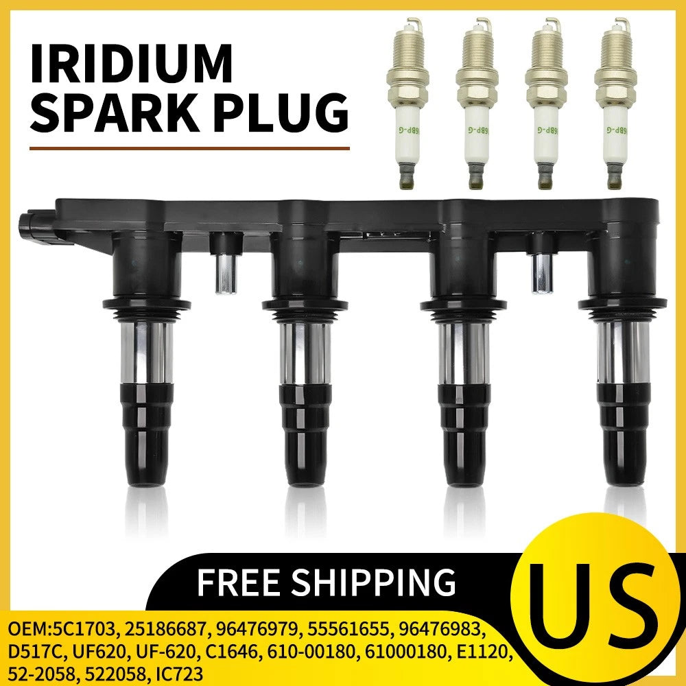 Set of 4 Ignition Coils & Spark Plugs for Chevrolet Cruze Sonic Aveo5 Pontiac G3 UF620