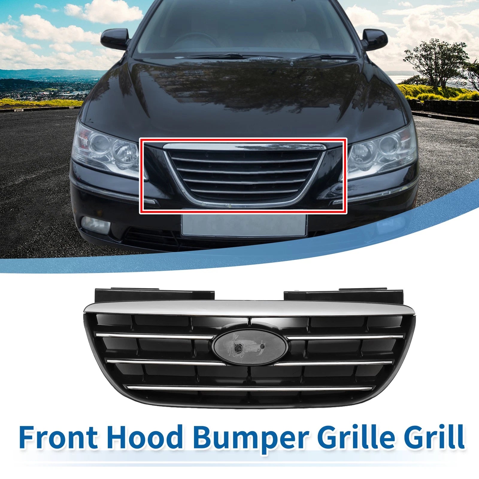 Front Upper Bumper Grille for Hyundai Elantra (Black Chrome, 2017–2020)