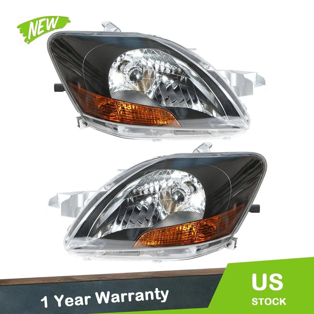Replacement Headlight Set for Toyota Yaris (2007–2012) LH+RH Black Halogen Clear