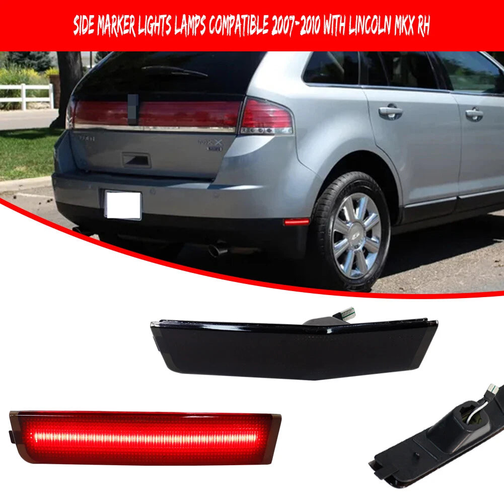 Set of 2 Black Lens Red LED Rear Bumper Side Marker Lights for Lincoln MKX