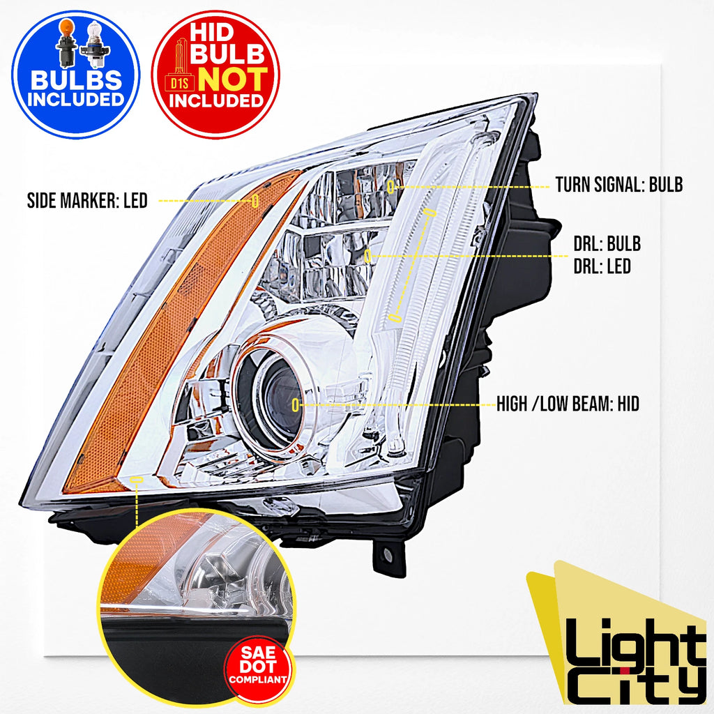 HID Headlight for Cadillac CTS (2008–2014) Chrome Driver LED DRL LH