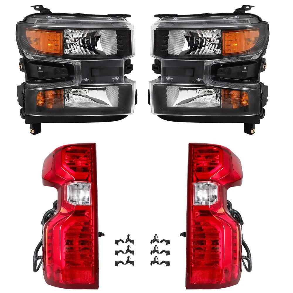 Set of 2 Tail Lights for Chevy Silverado 1500 (2019-2021) Black Halogen