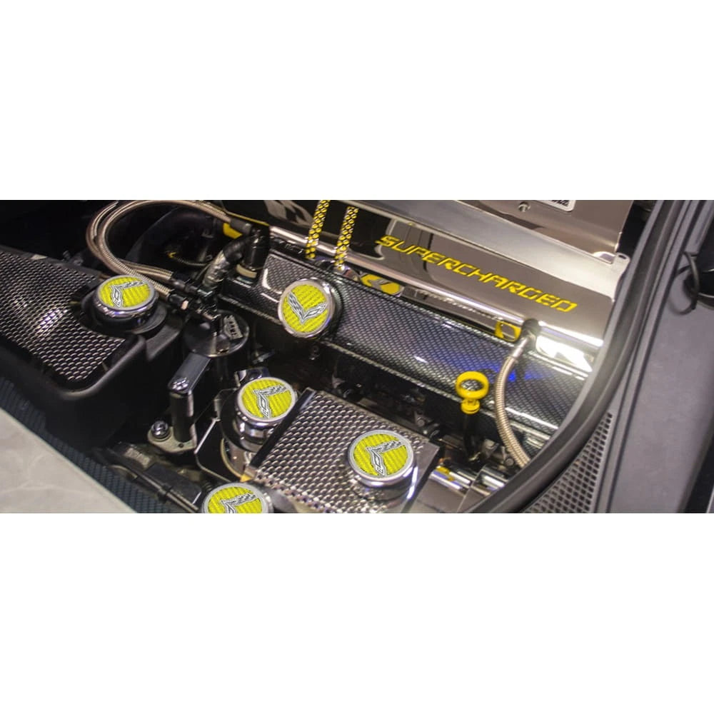 Chrome Stingray Cap Covers with Blue Carbon Fiber Inlay for 2014–2019 Corvette Z06