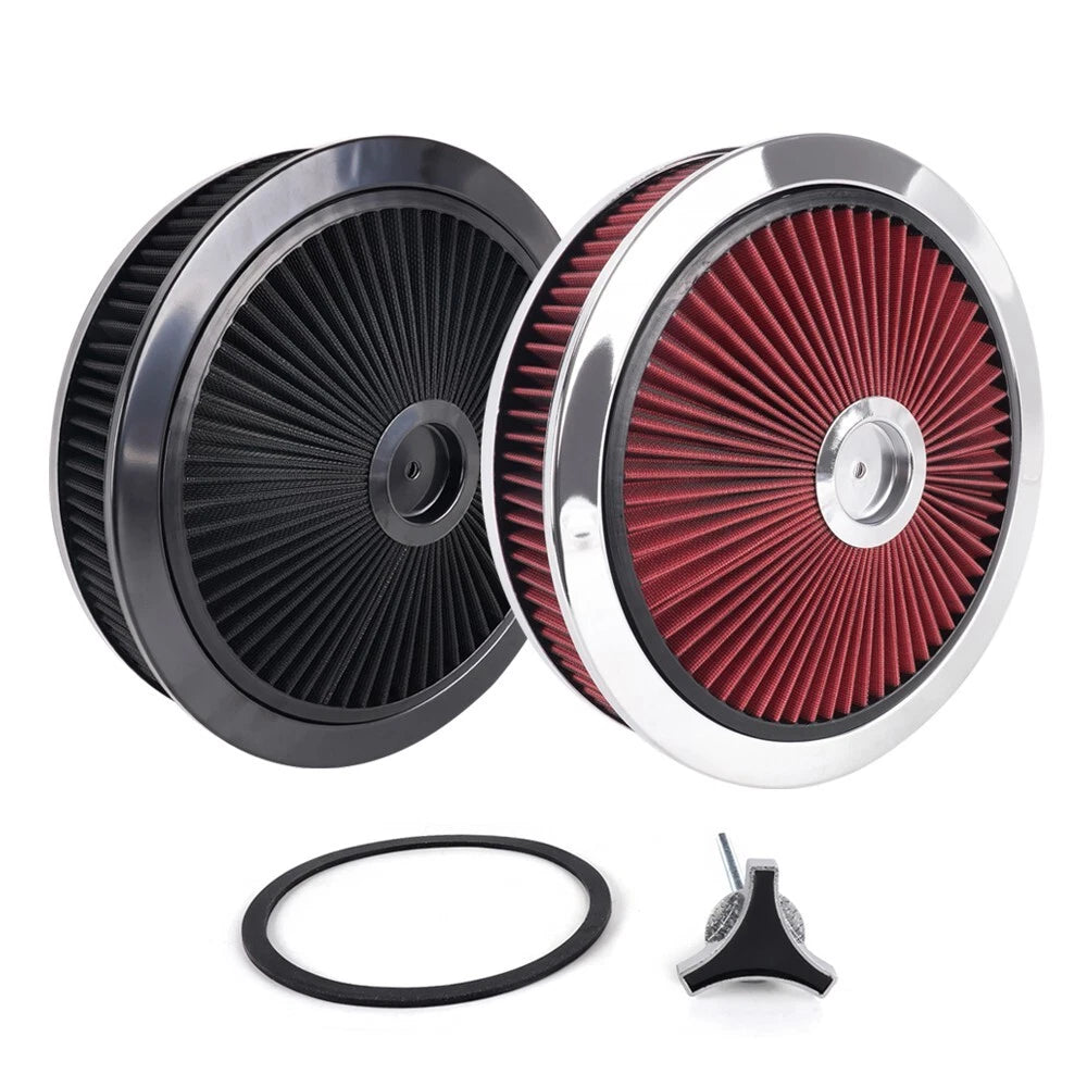 14" x 3" Black Chrome Round Super Flow Air Cleaner for Carb Neck (5-1/8)