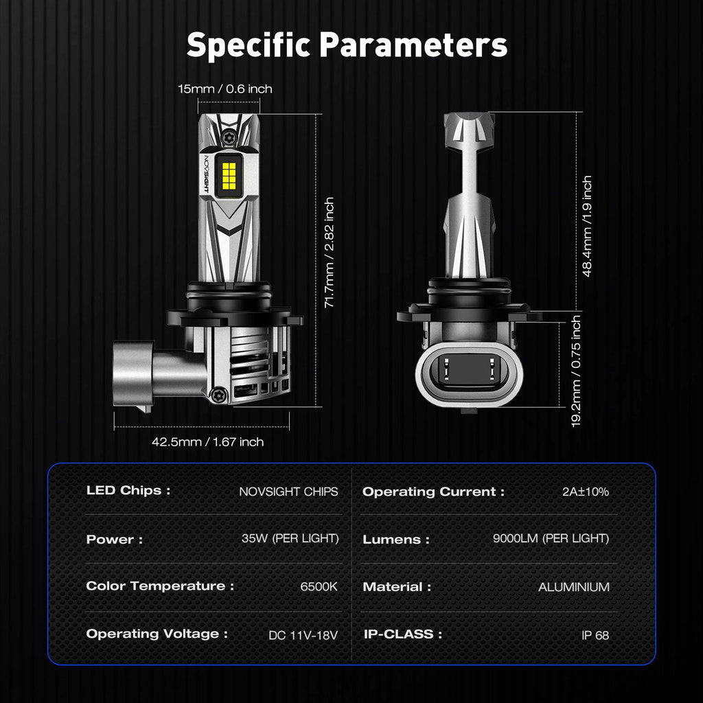 2X 9006 LED Headlight Bulbs for NOVSIGHT (2011–2018)