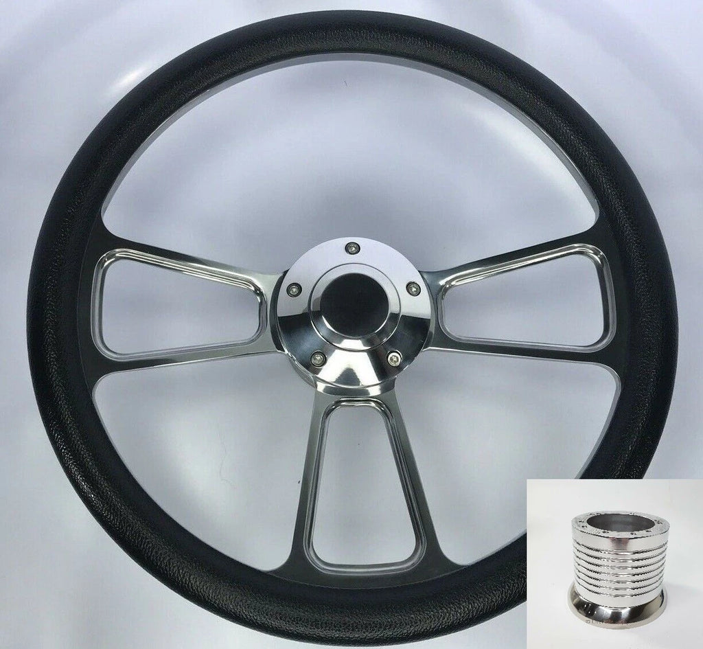 Polished Billet Steering Wheel Black Wrap for Universal Fit 14 Inch (—)