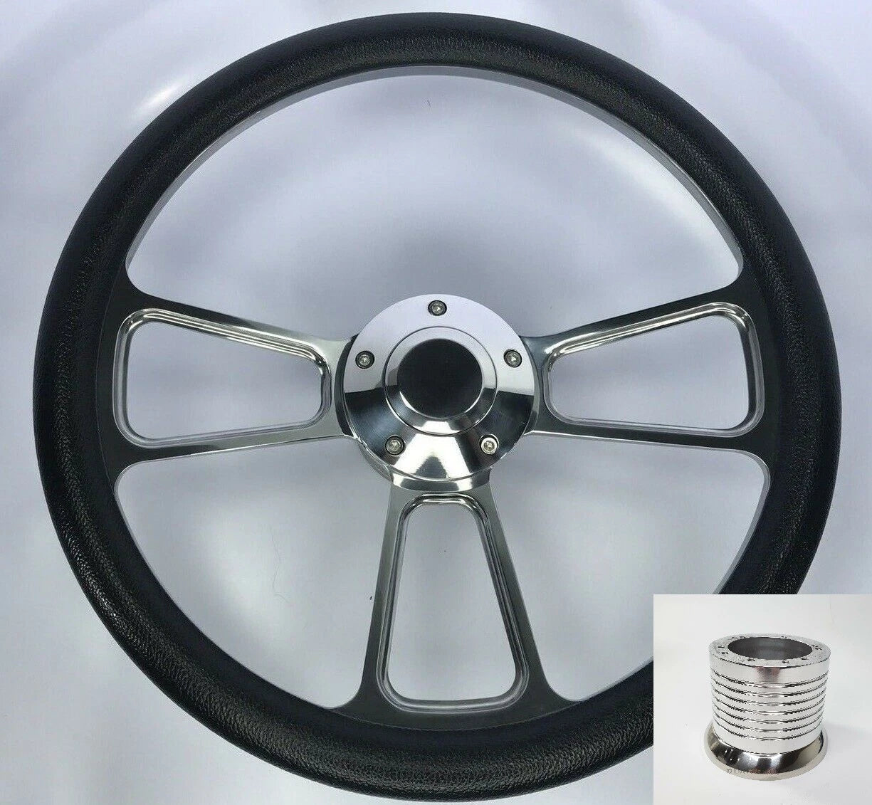 Polished Billet Steering Wheel Black Wrap for Universal Fit 14 Inch (—)