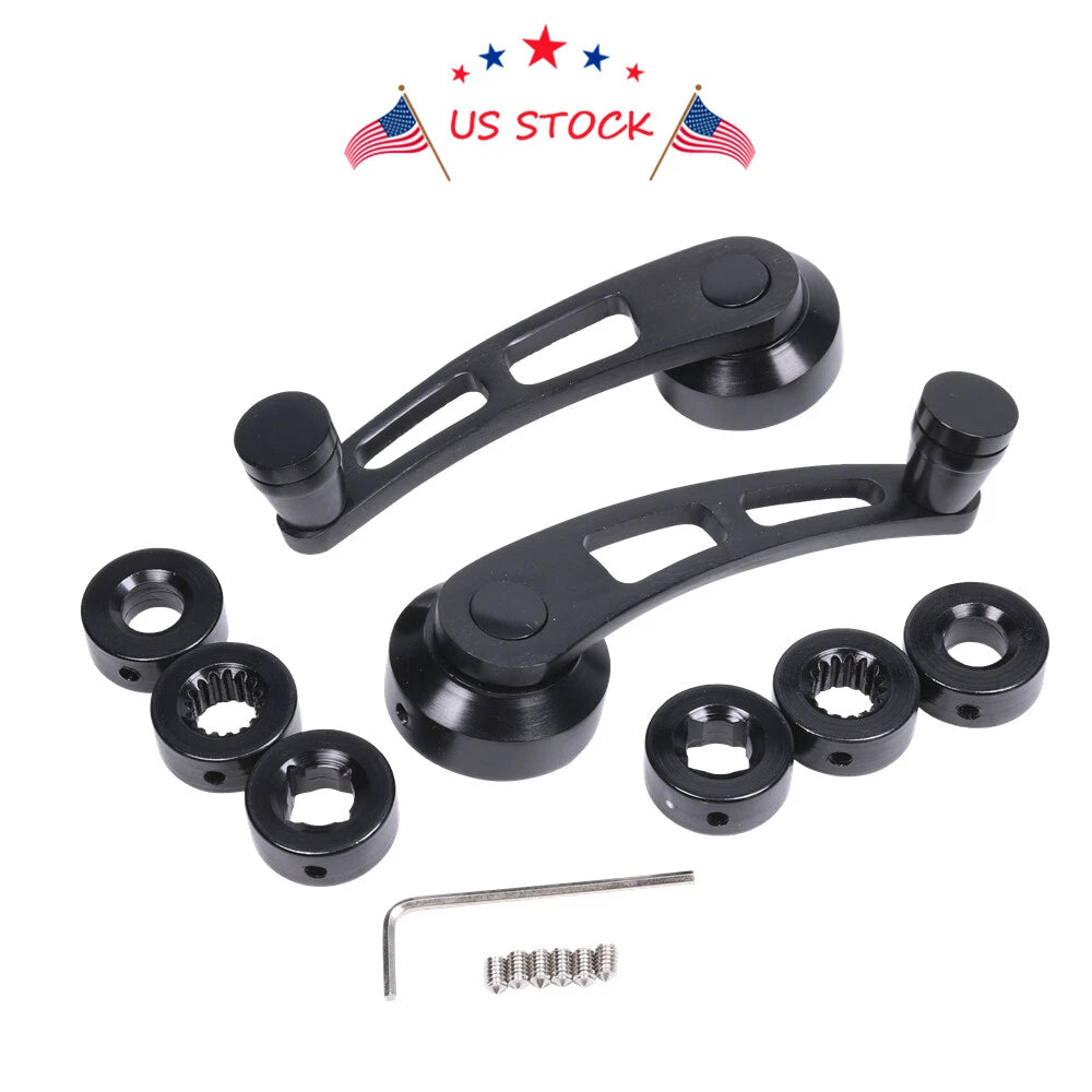 Pair of Black Billet Manual Aluminum Door Window Crank Handles for Universal Fit