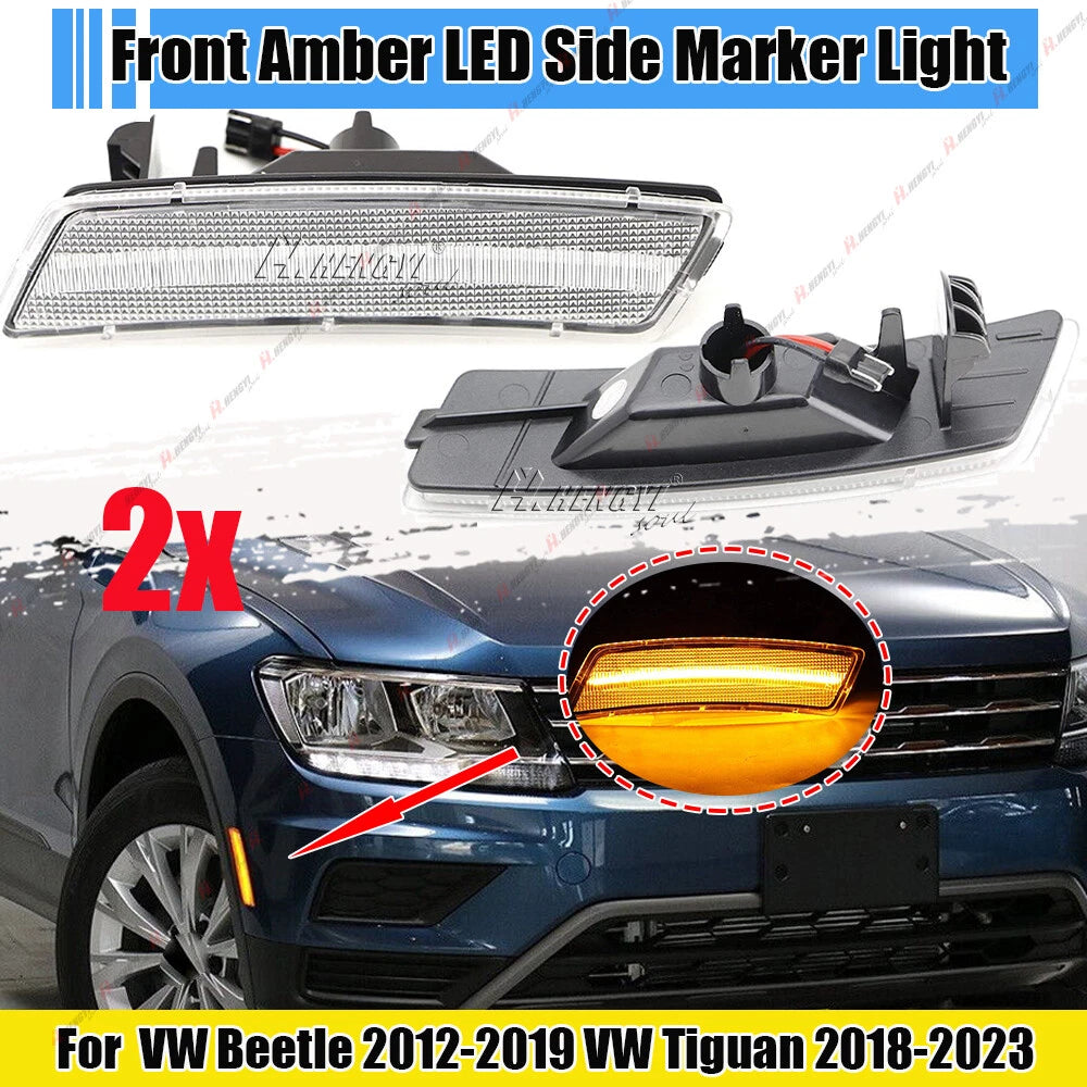 2X LED Front Bumper Side Marker Light for Tiguan (2008–2023) Amber Clear