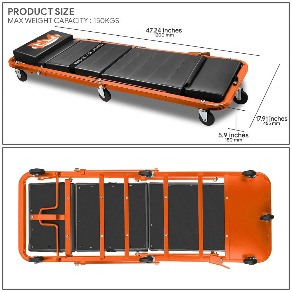 2-in-1 Rolling Creeper for Universal Use (48" x 18" x 5.9", 330lbs Capacity)